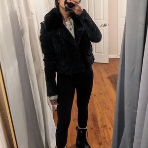 Blank NYC Suede Moto Jacket with Faux Fur Collar